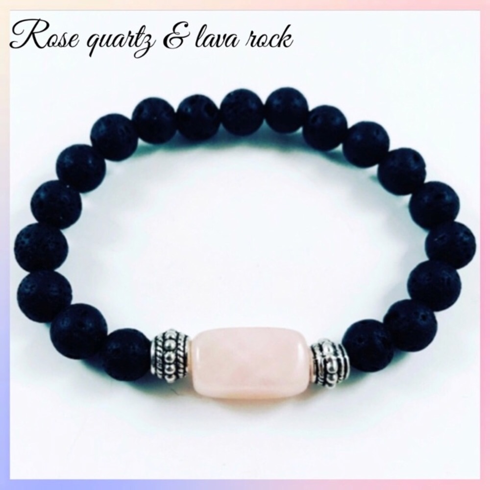 Lava rock oil diffuser rose quartz boho bracelet - Picture 1 of 9